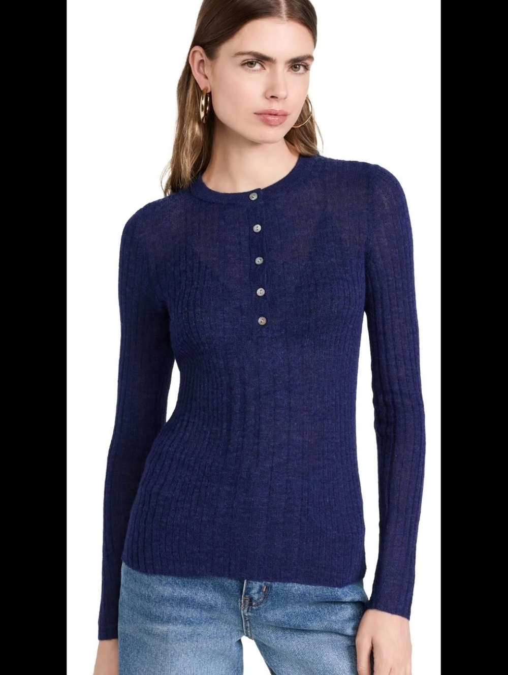 Madewell Spacedye Lightweight Alpaca Madison Henley Women's Sweater Navy Blue XS